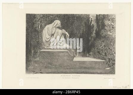 GrafMonument con immagine di figura seduta di Frédéric Auguste Bartholdi nel cimitero di Montmartre fabbricazione Vervaardiger: Print maker: Félix Bracquemond (indicato sull'oggetto) Button: Alfred Salmon (indicato sull'oggetto) Datato: 1860-1867, e / o 1867 caratteristiche Fisiche: Materiale di incisione: Tecnica della carta: Dimensioni di incisione: Bordo della lastra: H 150 mm × W 228 mmToelichtingGepubliciceerd in Gazette des Beaux-Arts, A. Salmon (stampante), Parigi 1867 Oggetto: Monumento, tomba della statua, tomba dove: Montmartre Foto Stock