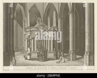 Graftombe van Willem i, prins van Oranje, 1623 Tomba del mausoleo di Guglielmo i nella nuova Chiesa di Delft, completata nel 1623. Vista dalla parte anteriore con l'immagine delle prins sedute. Produttore : printmaker: Anonymous to design: Pierre Jacques Goetghebuer (proprietà in elenco) Luogo produzione: Paesi Bassi Data: 1800 - 1871 Caratteristiche Fisiche: Acquaforte e acquatinta materiale: Tecnica della carta: Acquaforte / acquatinta dimensioni: Foglio: H 245 mm × W 321 mmToelichtingDe il titolo qui citato si riferisce al titolo più alto ottenuto del soggetto, non necessariamente al titolo che il ritratto su questa prestazione draa Foto Stock