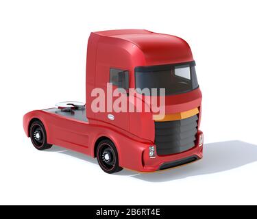 Design generico Red Heavy Electric Truck su sfondo bianco. Immagine di rendering 3D. Foto Stock