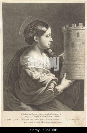 H Barbara Santa Barbara con la torre, il luogo della sua cattività, nelle sue mani. Barbara è intrecciato capelli alla sua testa e ha un alone. Tra gli spettacoli un versetto latino sulla vita di Barbara. Produttore : stampatore J. Dubois (proprietà in elenco) a dipingere: Raffaello (proprietà in elenco) Luogo di fabbricazione: Amsterdam Data: 1645 - 1655 caratteristiche Fisiche: Engra e materiale di incisione: Tecnica della carta : engra (processo di stampa) / dimensioni di incisione: Bordo della lastra: H 302 mm × W 205 mm Oggetto: La vergine Martire Barbara; attributi possibili: Libro, cannone (palla), corona, croce, calice con wafer Dioscuros (h Foto Stock