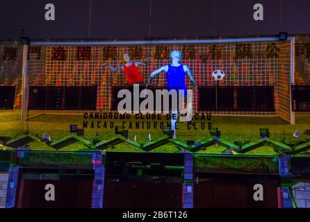 Proiezione spettacolo a Yat Yuen Canidrrome a Macau durante il festival annuale della luce di Macau Foto Stock