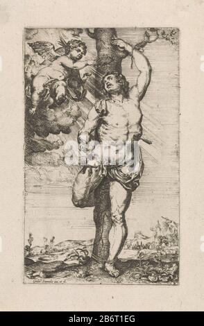H Sebastiaan Paesaggio con San Sebastiano che è un albero legato e trafitto con una freccia. Dal cielo un angelo che lo corona con un lauwerkrans. Produttore appare: Produttore Willem Panneels (edificio elencato) nel suo disegno: Willem Panneels (proprietà elencata) Luogo produzione: Unknown Data: CA. 1610 - 1634 caratteristiche Fisiche: Acquaforte e engra materiale: Carta Tecnica: Acquaforte / engra (processo di stampa) Misure: Bordo della lastra: H 179 mm × W 108 mm Oggetto: Martire Sebastian; attributi possibili: Freccia (s), arco, tronco-albero Foto Stock