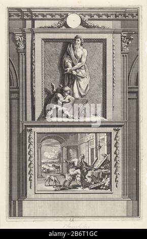 Il Santo apologo Teofilo di Antiochia con un foglio arrotolato nelle sue mani. Ai suoi piedi sta studiando un libro d'angelo. Theophilus si erge su un piedistallo Dove: Sul fronte stanno studiando scritti cristiani immagine è gebracht. Produttore : stampatore Jan Luyken Stampa autore: Zacharias Chatelain (II) a disegno: Jan Goeree Luogo produzione: Amsterdam Data: 1698 caratteristiche Fisiche: Incisione e engra; materiale di prova: Carta Tecnica: Incisione / engra (processo di stampa) dimensioni: Bordo della lastra: H 275 mm × W 176 mmToelichtingProefdruk illustrazione di: Cave, William. Antichità apostoliche, o vita (...) o Foto Stock