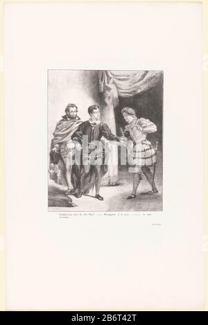 Borgo vraagt Guildenstern om fluit te sprelen Hamlet et Guildenstern Hamlet (seriettel) stampa è parte di una cartella con quattordici prenten. Produttore : stampatore Eugène Delacroix (edificio elencato) stampante: Jean-François Villain (edificio elencato) editore: Gihaut frère preparazione del sito : Parigi Datata: Nel 1834 o dopo - nel 1864 o davanti Materiale: Tecnica della carta: Litografia (tecnica) dimensioni: Foglio: H 546 mm × W 354 mmToelichtingDit è la sesta immagine di una serie di zestien. Oggetto: Frazione, Principe Di Danimarca Foto Stock