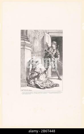 la stampa fa parte di una cartella con quattordici elementi. Produttore : stampatore Eugène Delacroix (edificio elencato) stampante: Jean -François Villain (edificio elencato) editore: Gihaut frère luogo fabbricazione: Parigi Data: 1843 Materiale: Carta tecnica: Litografia (tecnica) dimensioni: Foglio: H 534 mm × W 340 mmToelichtingDit l'ottava stampa una serie di zestien. Oggetto: Frazione Principe Di Danimarca Foto Stock