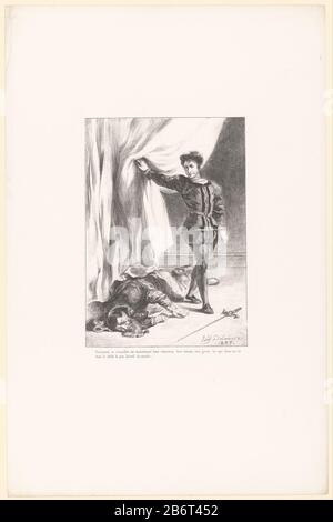 Borgo bij het lijk van Polonius Vraiment ce conseiller est maintant bien silencieux () (titel op object) Hamlet (serietitel) print is part of a folder with quattordici prenten. Produttore : stampatore Eugène Delacroix (edificio elencato) stampante: Jean-François Villain Editore: Gihaut frère luogo fabbricazione: Parigi Data: 1835 Materiale: Tecnica della carta: Litografia (tecnica) dimensioni: Foglio: H 547 mm × W 358 mmToelichtingDit l'undicesima stampa una serie di zestien. Oggetto: Frazione, Principe Di Danimarca Foto Stock