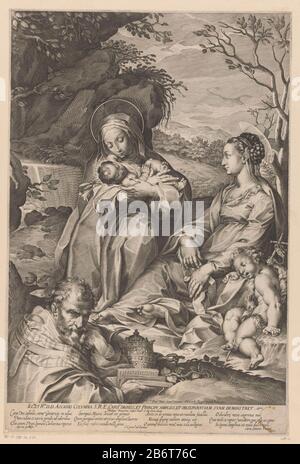 Heilige Catharina van Siena Met het Christuskind, Maria, een slapende Johannes de Doper en een paus Santa Caterina da Siena con il Cristo Bambino, Maria, un dormiente Giovanni Battista e un papa tipo di oggetto: Foto numero articolo: RP-P-OB-74.539Catalogusreferentie: Leblanc 12 Iscrizioni / marchi: Marchio del collettore, vero, stampato: Lugt 240 Produttore : printmaker Philippe Thomassin (edificio elencato), disegnato da Francesco Vanni (edificio elencato): Jean Turpin (Proprietà quotata) fornitore di privilegio: Clement VIII (Proprietà quotata) assegnato a: Asciano colonna (oggetto elencato) Luogo produzione: PR Foto Stock