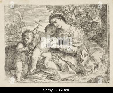 Heilige Familie Met de jorge Johannes de Daver Maria è in un paesaggio con il bambino di Cristo sul suo giro. Giovanni Battista si appoggia contro di loro. Sullo sfondo a destra Giuseppe ed ezel. Produttore : stampatore Andrea CamasseiPlaats prodotto: Italia Data: 1612 - 1649 caratteristiche Fisiche: Materiale di incisione: Tecnica della carta: Incisione dimensioni: Bordo della lastra: H 166 mm × W 218 mm Oggetto: Sacra Famiglia con Giovanni Battista (come scudo) Foto Stock