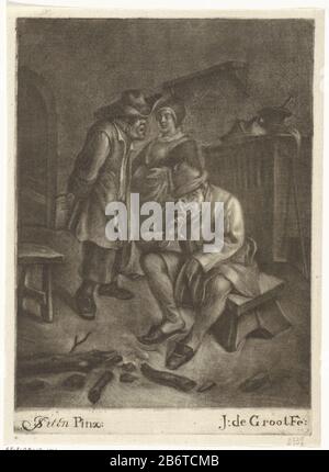 In una locanda si siede fumare un uomo. Dietro di lui c'è un uomo e una donna praten. Produttore : printmaker Jan de Groot (proprietà in elenco) progettato da Jan Havicksz. Steen (indicato sull'oggetto) Fabbricazione Del Luogo: Paesi Bassi del Nord Data: 1698 - 1776 caratteristiche Fisiche: Mezzotinta ed engra materiale: Carta Tecnica: Mezzotinta / engra (processo di stampa) Misure: Bordo della lastra: H 242 mm × W 174 mm Oggetto: Tubo  tabaccoinn, coffee-house, public house, ecc. Foto Stock
