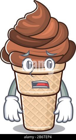 Immagine cartoon del gelato al cioccolato che mostra il viso ansioso Illustrazione Vettoriale