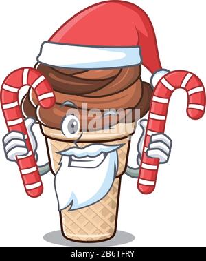 Amichevole gelato al cioccolato in carattere Santa Cartoon con caramelle Illustrazione Vettoriale