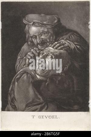 Het Gevoel T Gevoel (titel op Object) De vijf zintuigen (seriettel) il senso Di Sensibilità. Un uomo taglia un masso dalla testa di un altro uomo. La stampa fa parte di una serie con cinque zintuigen. Produttore : stampatore: Pieter Schenk (i) a pittura di: Petrus Staverenusuitgever: Pieter Schenk (i) Data: 1670 - 1713 caratteristiche Fisiche: Mezzotinta materiale: Carta Tecnica: Dimensioni mezzotint: Bordo della lastra: H 192 mm × W 133 mm Oggetto: Sensazione (uno dei cinque) sensi-funzionamento della pietra, ad esempio: Dalla strega o Malleghem Foto Stock