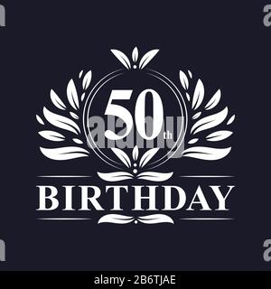 50th compleanno celebrazione, lusso 50 anni compleanno logo design. Illustrazione Vettoriale