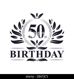 50 anni di compleanno logo, lusso 50th compleanno design celebrazione. Illustrazione Vettoriale