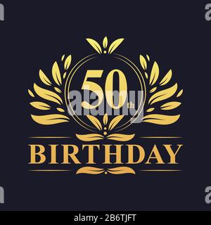 50th Birthday Design, lussuoso colore dorato 50 anni compleanno celebrazione. Illustrazione Vettoriale