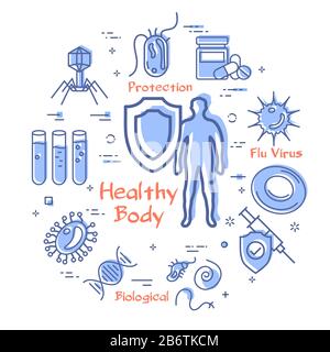 Concetto vettoriale di batteri e virus - icona del corpo di healthy Illustrazione Vettoriale