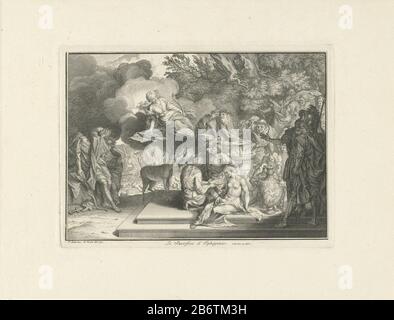 Het offer van Iphigenia le Sacrifice d' Iphigenie (titel op object) Agamemnon, re di Micene, sacrifica sua figlia Iphigenia a Diana, per riconciliarsi con la dea. Sostituisce l'ultimo momento la ragazza con un cervo e la porta via. Il sommo sacerdote Kalchas che tiene un vassoio d'offerta sopra l'altaar. Produttore : stampatore: Bernard Picart (studio) a disegno: Bernard Picart (proprietà quotata) Designed by Pietro testa (proprietà quotata) Luogo di produzione: Amsterdam Data: 1731 caratteristiche Fisiche: Acquaforte e engra materiale: Carta Tecnica: Acquaforte / engra (processo di stampa) dimensioni: P Foto Stock