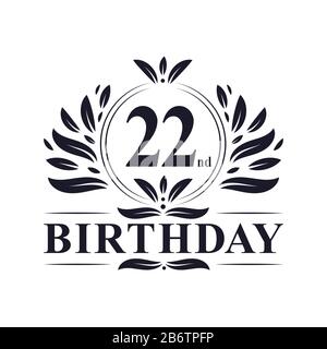 22nd compleanno celebrazione, lusso 22 anni compleanno logo design. Illustrazione Vettoriale