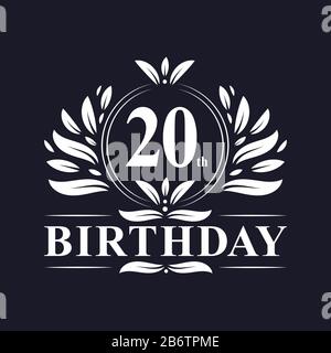 20th compleanno celebrazione, lusso 20 anni compleanno logo design. Illustrazione Vettoriale