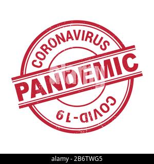 Bollo di coronavirus. Pandemia con logo rosso. Cornavirus covid19 ALERT. Design piatto Illustrazione Vettoriale