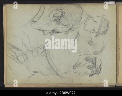 Hoofden van vijf mannen teste di cinque uomini tipo di oggetto: Foglio Schetchbook numero articolo: RP-T 1997-60-10 (F) Descrizione: Tre degli uomini indossano un cappello. Due uomini indossano occhiali. Foglio 10 verso di un libro con 11 bladen. Produttore : illustratore Johanna Chamber Datato: 1890 - 1922 caratteristiche Fisiche: Gesso nero su carta blu materiale: Carta Soggetto gesso: Testa (umana) testa ingranaggio: Cappello (+ abbigliamento da uomo) occhiali, occhiali Foto Stock