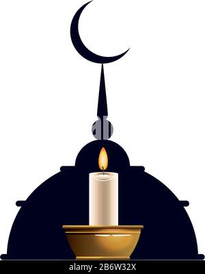 EID mubarak torri con un quarto di luna e candela Illustrazione Vettoriale