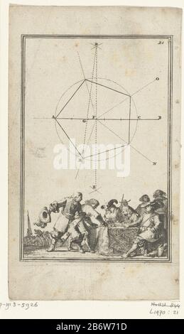 Illustratie voor 'en Arbeid van Mars' van Allain Manesson Mallet Mathematical Figure (pentagono). Sotto i soldati che ricevono la loro paga. Nell'angolo in alto a destra, il numero 21 (= il numero di pagine nel libro Dove: Situato di fronte all'illustrazione) . Produttore : stampatore: Romeyn de Hooghe Al proprio disegno: Romeyn de Hooghe Luogo fabbricazione: Amsterdam Data: 1672 caratteristiche Fisiche: Materiale di incisione: Tecnica della carta: Dimensioni di incisione: Foglio: H 186 mm × W 109 mmToelichtingIllustratie per: Allain Manesson Mallet, 'L'Opera di Marte' (3 volumi, Amsterdam Jacob van Meurs o Amsterdam Jacob Jacob Foto Stock