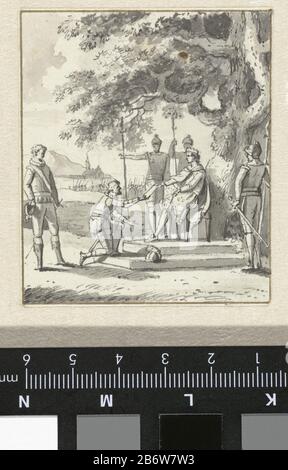 In 't Jaar 923 Karel de Eenvoudige verleent Dirk i de titel graaf van Holland, 922. Produttore : disegnatore: Anoniem disegnatore: Jacques Kuyper (verworpen toeschrij)Plats manufacturing: Nederland Dating: CA. 1789 - ca. 1810 Kenmerken Fisico: Pen en penseel in grijs Materiale: Papier inkt Techniek: Pen / penseel dimensioni: H 65 mm × b 55 mm Oggetto: Installazione di un rulerNederland tijdens de Late MiddelopeuwenWanneer: 922 - 923Wie: Karel III de Eenvoudige (koning van Frankrijk)Dirk i (graaf van) Foto Stock