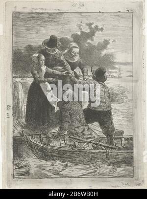 Inscheping un capitano aiuta una famiglia con un padre, una madre e una figlia imbarcarsi su roeiboot. Produttore : stampatore Reinier Craeyvangernaar design Reinier CraeyvangerPlaats fabbricante: Amsterdam Data: 1822 - 1880 caratteristiche Fisiche: Incisione; materiale di prova: Tecnica della carta: Dimensioni dell'incisione: Bordo della piastra b 113 mm × H 152 mm Soggetto: Gruppo di famiglia, in particolare i genitori con il loro scudo (s) canottaggio-barca, canoa, etc.seaman Foto Stock