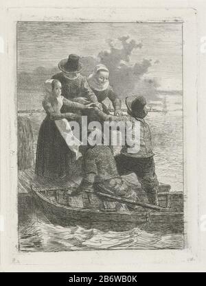 Inscheping un capitano aiuta una famiglia con un padre, una madre e una figlia imbarcarsi su roeiboot. Produttore : stampatore Reinier Craeyvangernaar design Reinier CraeyvangerPlaats fabbricante: Amsterdam Data: 1822 - 1880 caratteristiche Fisiche: Incisione; materiale di prova: Tecnica della carta: Dimensioni dell'incisione: Bordo della piastra b 113 mm × H 152 mm Soggetto: Gruppo di famiglia, in particolare i genitori con il loro scudo (s) canottaggio-barca, canoa, etc.seaman Foto Stock