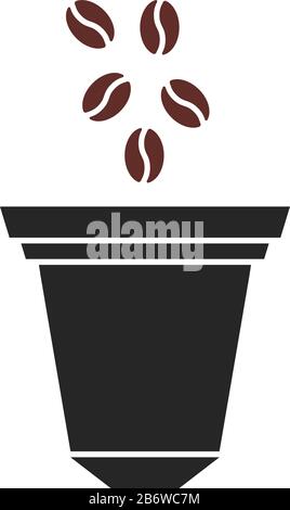 i chicchi cadono nell'icona della capsula di caffè Illustrazione Vettoriale