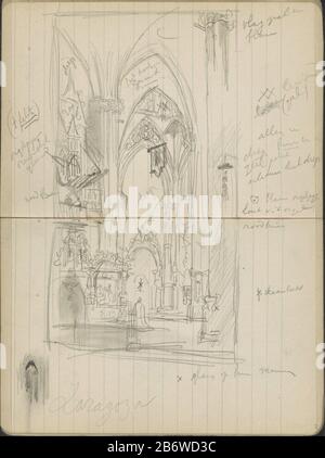 Interieur van de la Seo kathedraal a Saragozza pagine 24 e 25 da uno sketchbook 50 bladen. Produttore : artista Marius Bauer Luogo fabbricazione: Zaragoza datazione: 1902 caratteristiche Fisiche: Matita su carta rivestita materiale: Carta rivestita oggetto matita: Interno della chiesa dove la Seo Cattedrale Foto Stock