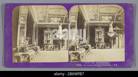 Interieur van het Koninklijk Paleis van Aranjuez SALON DES AMBASSADEURS AU PALAIS D'ARANJUEZ (titel op object) interno del Palazzo reale di AranjuezSALON DES AMBASSADORS AU PALAIS D'ARANJUEZ (title object) Property Type: Stereo picture Number: RP-F F07620 Iscrizioni / marchi: Number, recto, stampato: '2636.' fabbricante : fotografo: Jean Andrieu (elenco proprietà) Luogo di fabbricazione: Palazzo reale Aranjuez Dating 1862 - 1876 Caratteristiche Fisiche: Albumen stampa materiali: Carta di cartone Tecnica: Albumen stampa dimensioni: Secondario media: H 85mm × W 170 mm Oggetto: Interno  repressioni Foto Stock