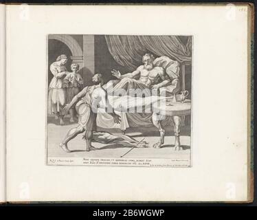 Isacco giacente a letto e promette al figlio Esaù, che si trova alla fine del piede, una seconda benedizione. Giacobbe e Rebecca si alzano sullo sfondo a sinistra. La Bibbia versetto sotto la performance. Print fa parte di un album. Produttore : tipografia: Cesare Fantetti (indicato nell'oggetto) a disegno di: Cesare Fantetti (indicato nell'oggetto) a disegno di: Rafael (indicato nell'oggetto) editore: Giovanni Giacomo de'Rossi (elencato come oggetto) fornitore di privilegio: Corte del Papa (indicato nell'oggetto) Luogo produzione: Tipografia: Italia a disegno di: Italia alla pittura di: Vatican Publisher: Roma concedente di pri Foto Stock