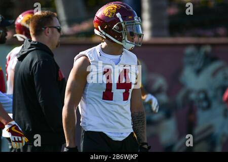 California meridionale Trojans Cornerback Jayden Williams (14) durante il primo giorno di primavera pratica, Mercoledì, Mar 11, 2020, a Los Angeles. California, Stati Uniti. (Foto di IOS/Espa-Images) Foto Stock