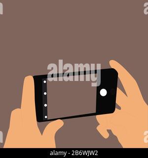 Scattare foto con telefono, illustrazione, vettore su sfondo bianco. Illustrazione Vettoriale