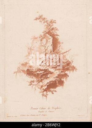 In un paesaggio in rovina un trofeo di caccia con tiro, fucili, lance e jachthoorns. Produttore : stampatore: Anonimo, progettato da Henri Sallembier (edificio elencato) editore: Louis Marin Bonnet (proprietà elencata) Luogo produzione: Parigi Data: 1763 - 1793 caratteristiche Fisiche: Crayonmanier Materiale: Carta Tecnica: Crayonmanier dimensioni: Bordo della piastra: H 261 mm × W 195 mmToelichtingPrent fa parte di una serie di zes. Oggetto: Trofei di caccia Foto Stock