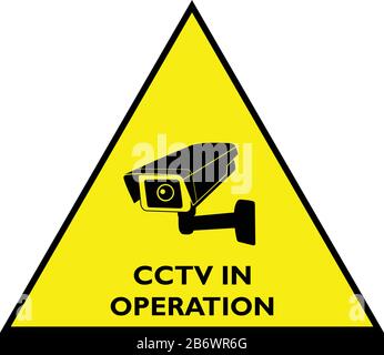 Attenzione tvcc in operazione giallo triangolo segno Illustrazione Vettoriale