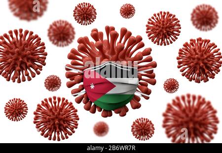 Maschera protettiva Jordan flag su un virus batterico. Rappresentazione 3D Foto Stock