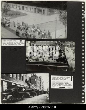 Jodenvervolging ad Amsterdam Foto en collageboek 'De Verborgen Camera' (serietAlberghi) Tre foto della persecuzione degli ebrei ad Amsterdam non vedono residenti ebrei dalla loro finestra la rimozione dei residenti ebrei ad Amsterdam est (bm). I dipendenti dell'Ufficio Centrale avranno esattamente il Polderweg (m.) camion pieni di ebrei sono pronti a campeggiare Schoorl lasciare vor sinagoga 22 e 23 febbraio 1941. Produttore : creatore : Anonymous place manufacturing: Amsterdam Data: 1941 - 1943 Materiale: Carta plastica tecnica: Fotografia nota che: Apparentemente va dalle prime due immagini sulle incursioni del 26 maggio e. Foto Stock