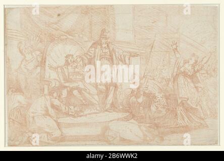 Jojada roep Joas uit tot koning Jehoiada il sacerdote, il settimo anno Joas esclama il re, mentre la regina Athaliah lo chiama tradimento. Produttore : artista: Anonimo luogo produzione: Francia Data: 1720 - 1740 caratteristiche Fisiche: Gesso rosso materiale: Gesso carta dimensioni: H 217 mm × W 335 mm Oggetto: Joash è proclamato re all'età di sette anni Foto Stock