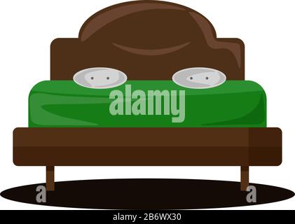 Grande letto in legno, illustrazione, vettore su sfondo bianco. Illustrazione Vettoriale