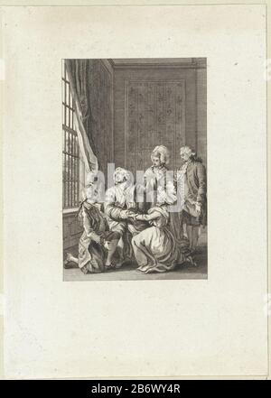 Jonge man en een jonge vrouw knielen aan de voeten van een heer in una partenza inginocchiato uomo e una donna ai piedi di un Signore che li parla. Dietro il Signore è un altro parar. Produttore : stampatore: Reinier Vinkeles (i) Luogo di produzione: Amsterdam Data: 1788 caratteristiche Fisiche: Acquaforte e engra; materiale di prova: Carta Tecnica: Acquaforte / engra (processo di stampa) dimensioni: Foglio: H 204 mm × W 146 mmToelichtingProefdruk illustrazione per: Schröder, Friedrich Ulrich Ludwig. L'iscrizione. Amsterdam: Pieter Erven Meijer E Gerrit Warnars, 1788. Oggetto: Figure inginocchiate di t Foto Stock