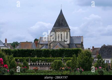 La chiesa del villaggio di Villandry è una chiesa del 11 ° secolo dedicata a Santo Stefano. Qui è sepolto Joachim Carvallo, proprietario del castello. Foto Stock