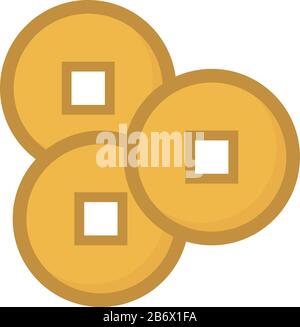 Monete cinesi, illustrazione, vettore su sfondo bianco. Illustrazione Vettoriale