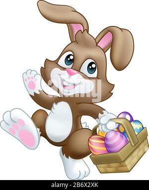 Coniglietto di pasqua Uova di coniglio cesto Cartoon Illustrazione Vettoriale