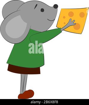 Mouse con formaggio, illustrazione, vettore su sfondo bianco. Illustrazione Vettoriale