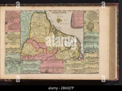 Mappa delle diciassette province dei Paesi Bassi del Nord e del Sud. Circondato da diciassette mappe e viste sulla città. Parte di un atlante di 223 mappe di paesi e città e scene di guerra in Europa nel periodo ca. 1690-1735. Produttore : stampatore: Anonimo editore: J. Inherit Ratelband & Couitgever: Paul de la Feuille (proprietà quotata) Luogo di produzione: Printmaker : Northern Netherlands Editore: Amsterdam Editore: Amsterdam Data: 1700 - 1702 e / o 1735 caratteristiche Fisiche: Acquaforte e engra, materiale colorato a mano e parzialmente laccato: Carta Tecnica: Acquaforte / engra (pr Foto Stock