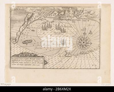 Kaart van de rede van Mauritius, 1598 Insula do Cirne of te t'eylant Mauritius Insula cygnata sive Ins Maurity (titel op Object) Kaart van de rede van het eiland Mauritius ha incontrato schepen van de expeditie voor anker in de baai, settembre 1598. Linksonder een cartouche ha incontrato tekst in het Latijn. Onderdeel van de illustraies in het reisverslag van de Tweede Schipvaart naar Oost-Indië onder Jacob Cornelisz. Van Nes en Wijbrant van Warwyck nel 1598-1600. N. 2. Produttore : produttore : AnoniemPlaats fabbricante : Noordelijke Nederlanden datazione : 1600 - 1601 en/of 1619 kenmerken Fisico : ETS en gravure M. Foto Stock