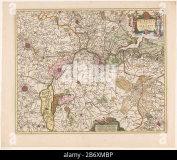 Kaart van een deel van Vlaanderen Mechlinia dominium et Aerschot ducatus (titel op Object) Mappa di parte delle Fiandre, la regione intorno ad Anversa e Mechelen. A destra il titolo cartouche con il braccio superiore di Mechelen. A sinistra del cartouche di un'allegoria Dove: Di destra Justitia. Sotto la destra del centro, una cartuccia con due poli scala: 1 1/2 brutto Duytsche Myle di 15 in un graffot / 2 brutto Francia Mylen o troppo Gaens ore. La carta ha una distribuzione di grado lungo il randen. Produttore : printmaker: Anonymous publisher: Nicolaes Visscher (i) (listed building) publisher: Nicolaes Vis Foto Stock